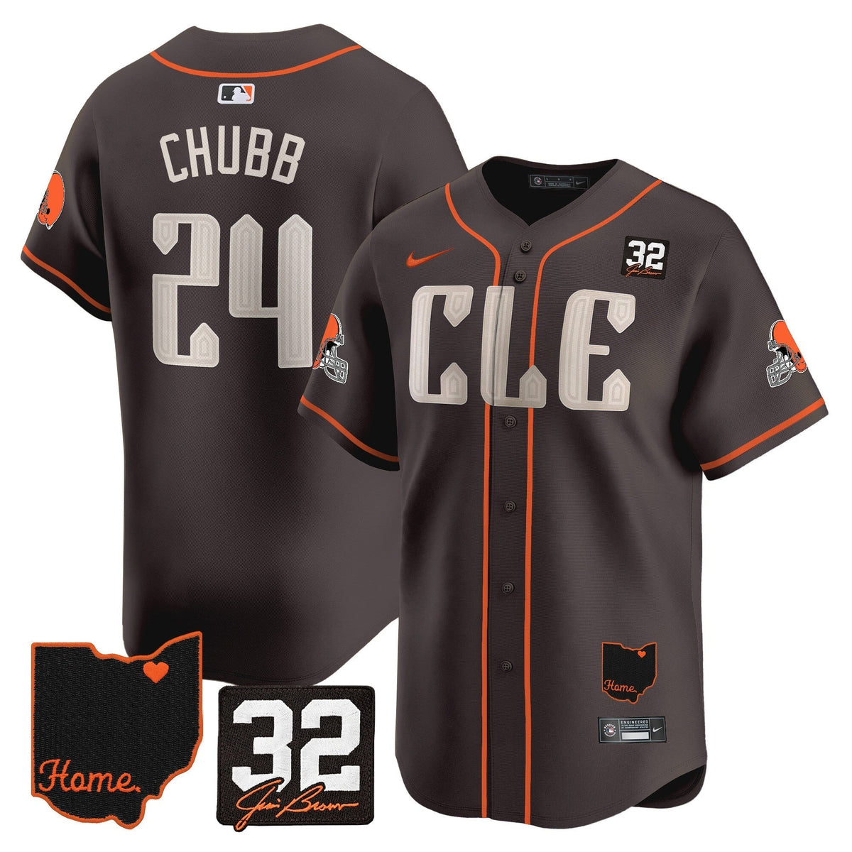 Browns #32 Jim Brown Memorial & Home Patch Vapor Premier Limited Jersey - Stitched