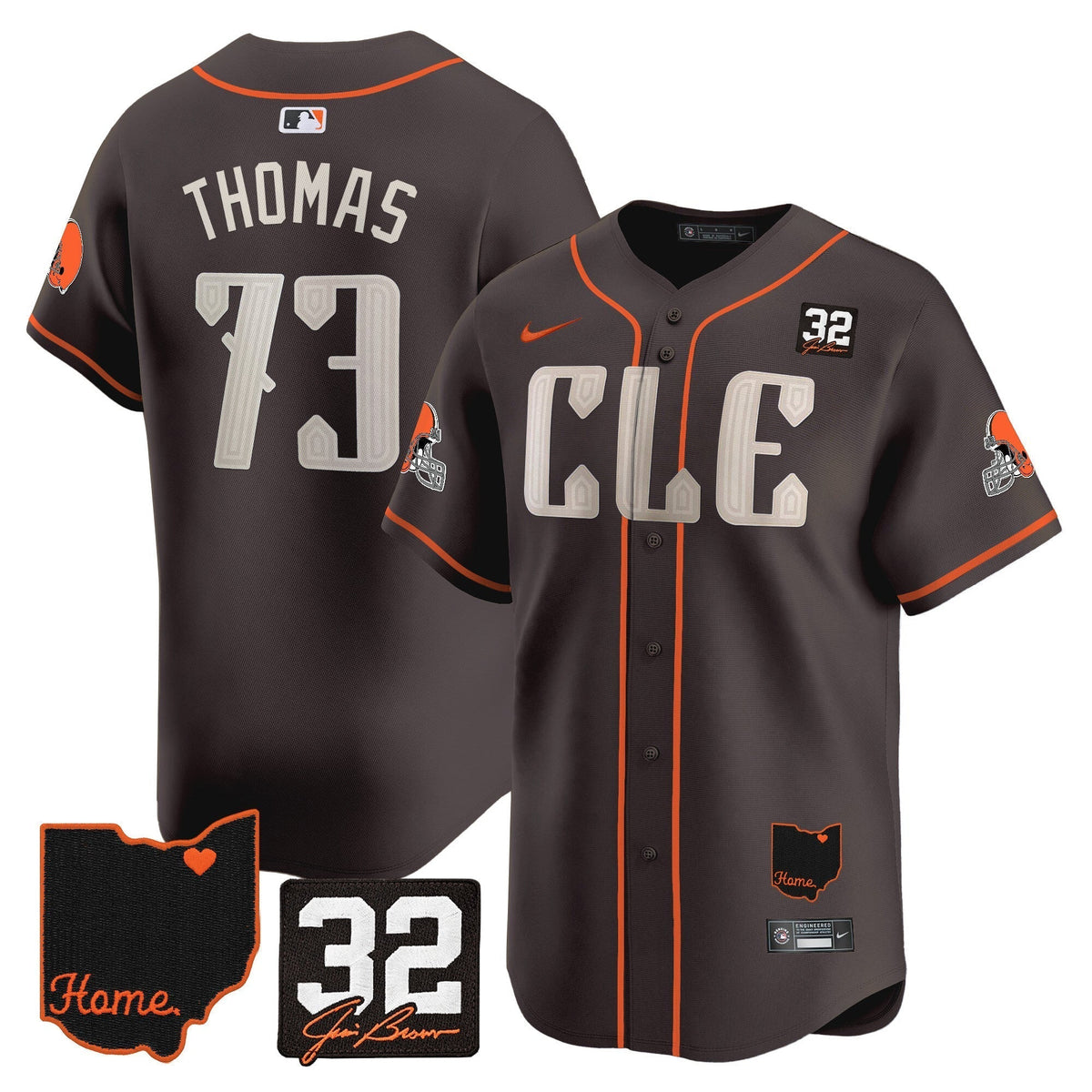 Browns #32 Jim Brown Memorial & Home Patch Vapor Premier Limited Jersey - Stitched