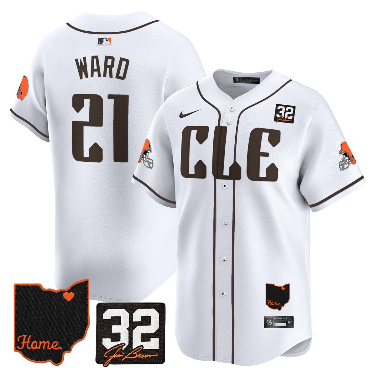 Browns #32 Jim Brown Memorial & Home Patch Vapor Premier Limited Jersey - Stitched
