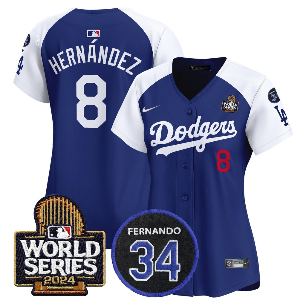 Women's Dodgers Fernando Memorial & 2024 World Series Patch Vapor Premier Limited Jersey V2 - Stitched