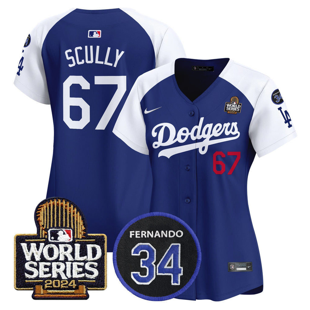Women's Dodgers Fernando Memorial & 2024 World Series Patch Vapor Premier Limited Jersey V2 - Stitched