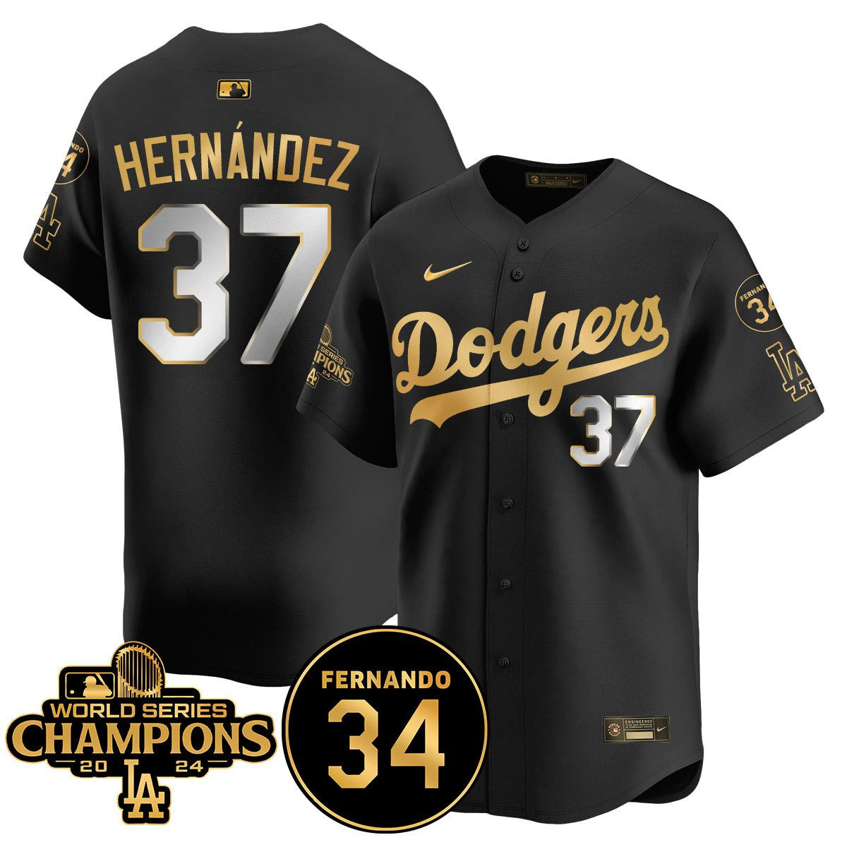 LA Dodgers - World Series Champions 2024/Fernando Valenzuela Memorial Jersey - Stitched N08