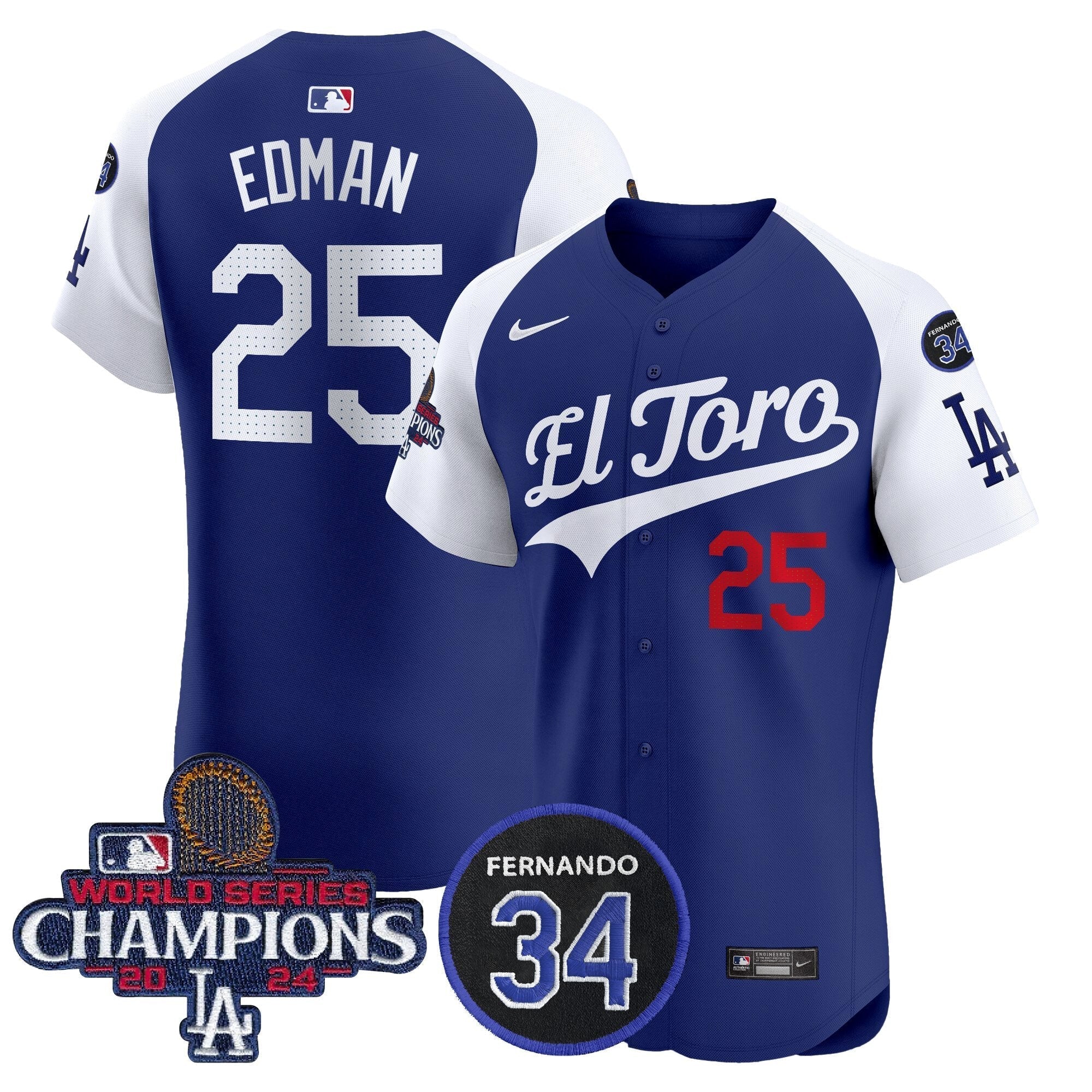 Dodgers El Toro 2024 World Series Champions Patch Vapor Premier Elite Jersey - Stitched