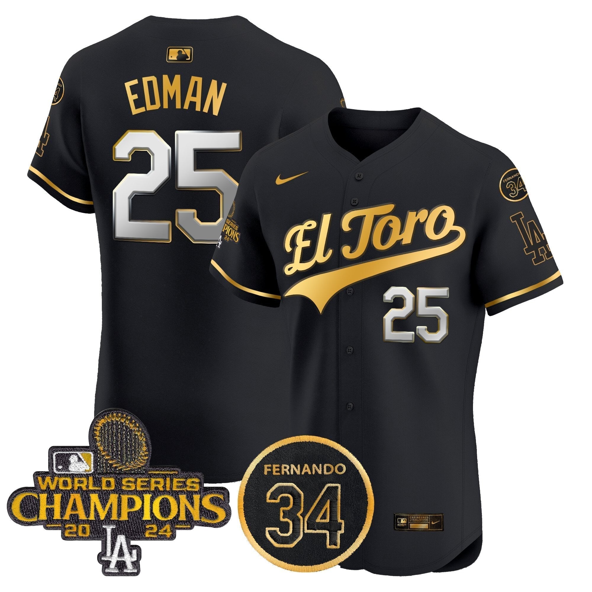 Dodgers El Toro 2024 World Series Champions Patch Vapor Premier Elite Jersey - Stitched