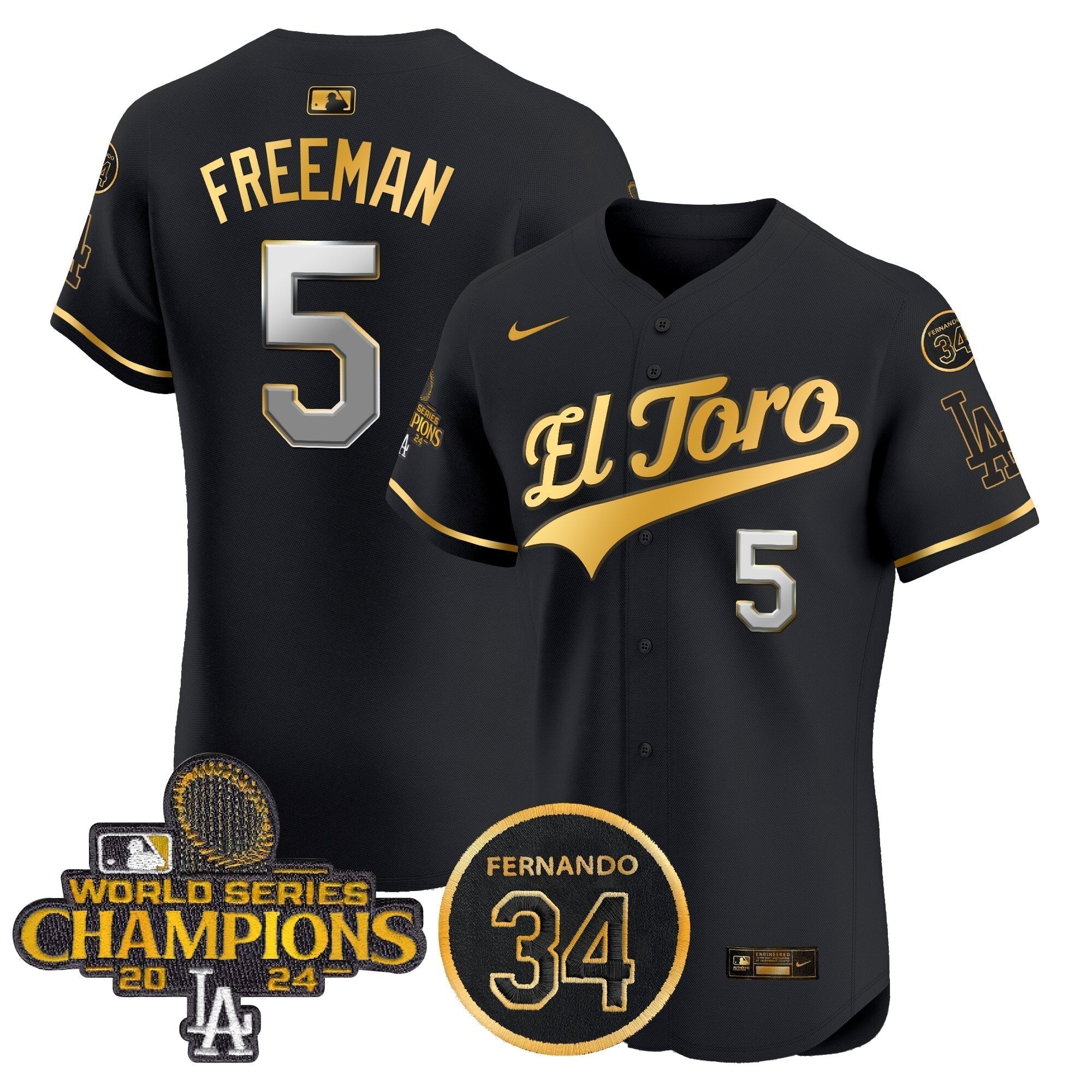 Dodgers El Toro 2024 World Series Champions Patch Vapor Premier Elite Jersey - Stitched