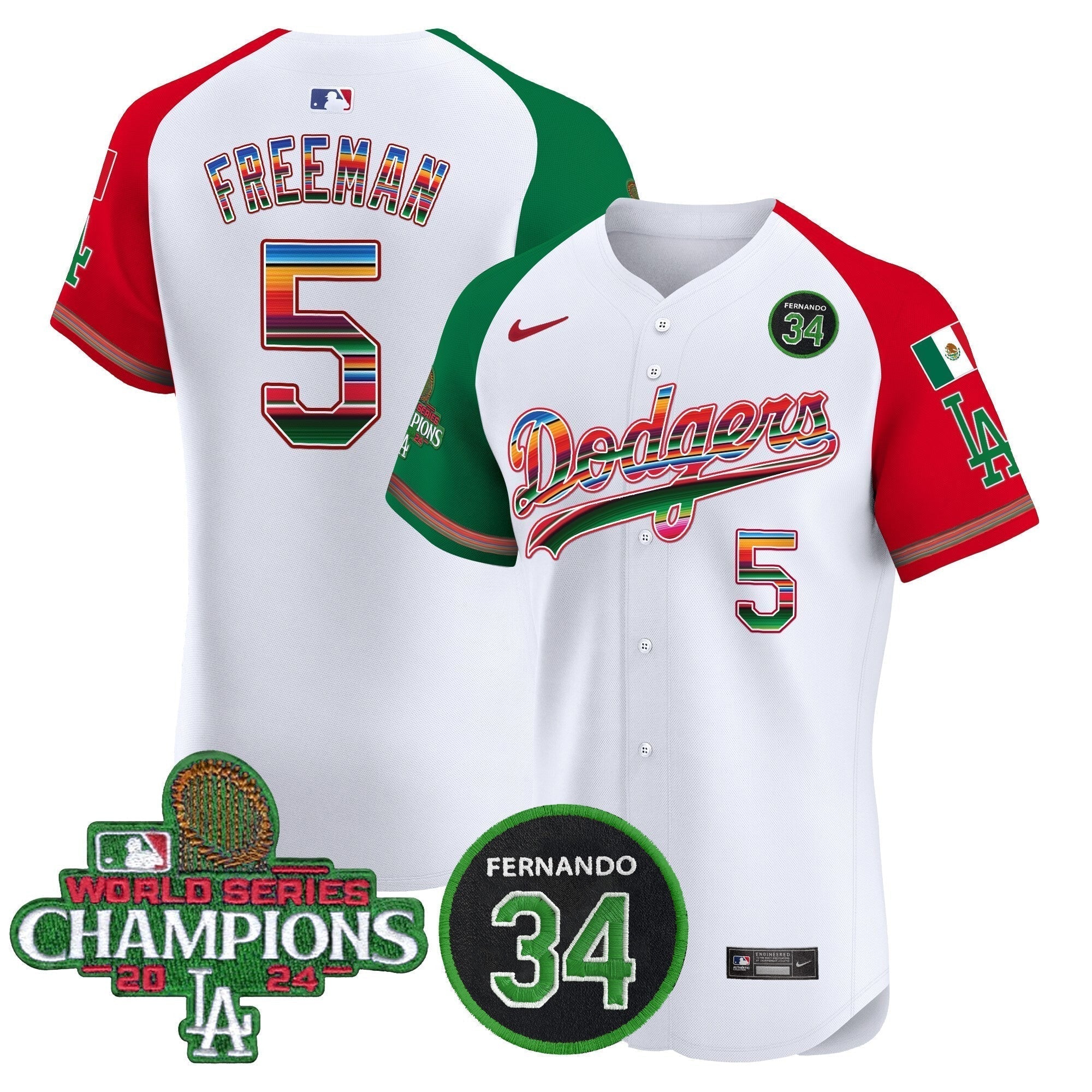 Dodgers Mexico 2024 World Series Champions Vapor Premier Elite Jersey V2 - Stitched