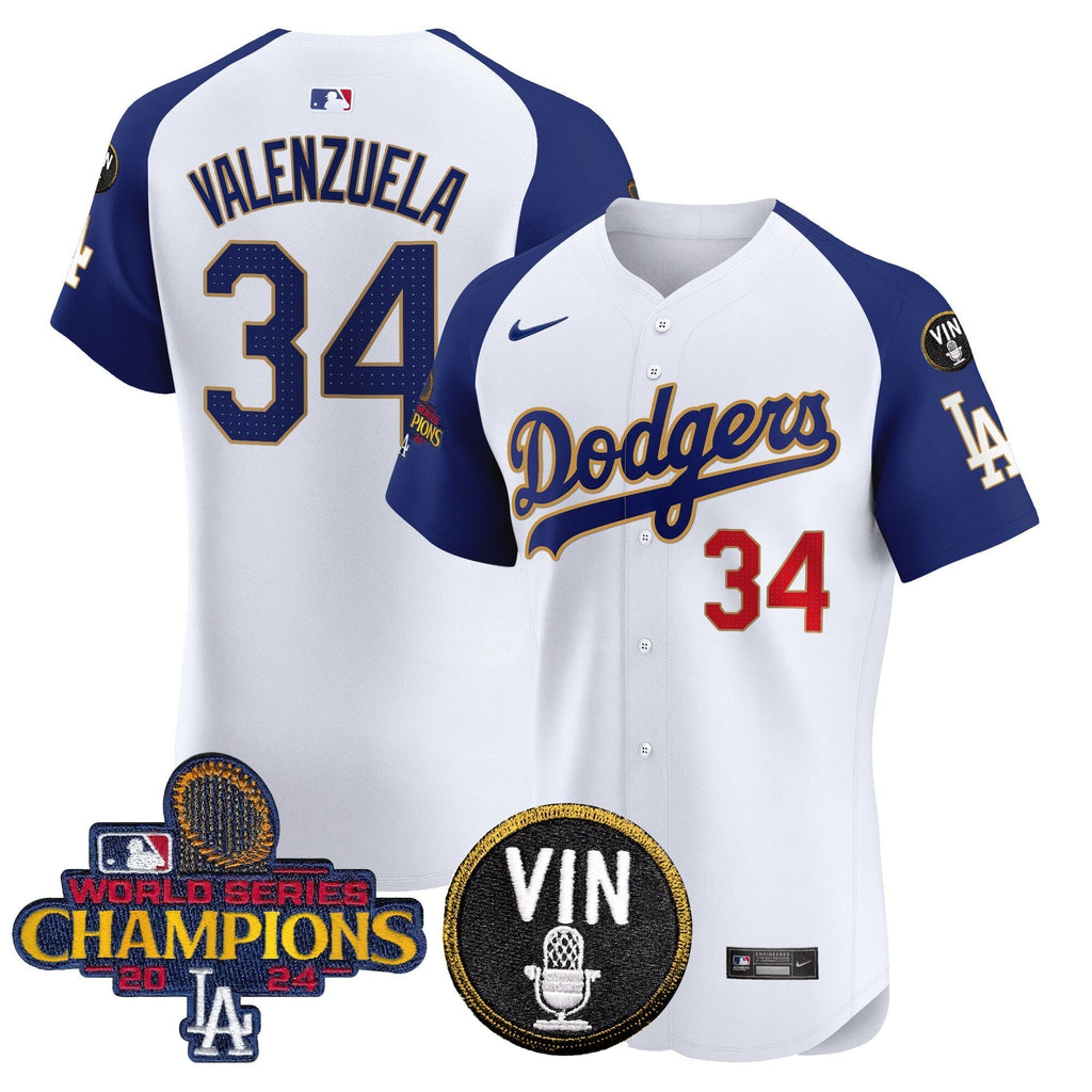 Dodgers 2024 World Series Champions Gold Trim Vapor Premier Elite Jersey - Stitched