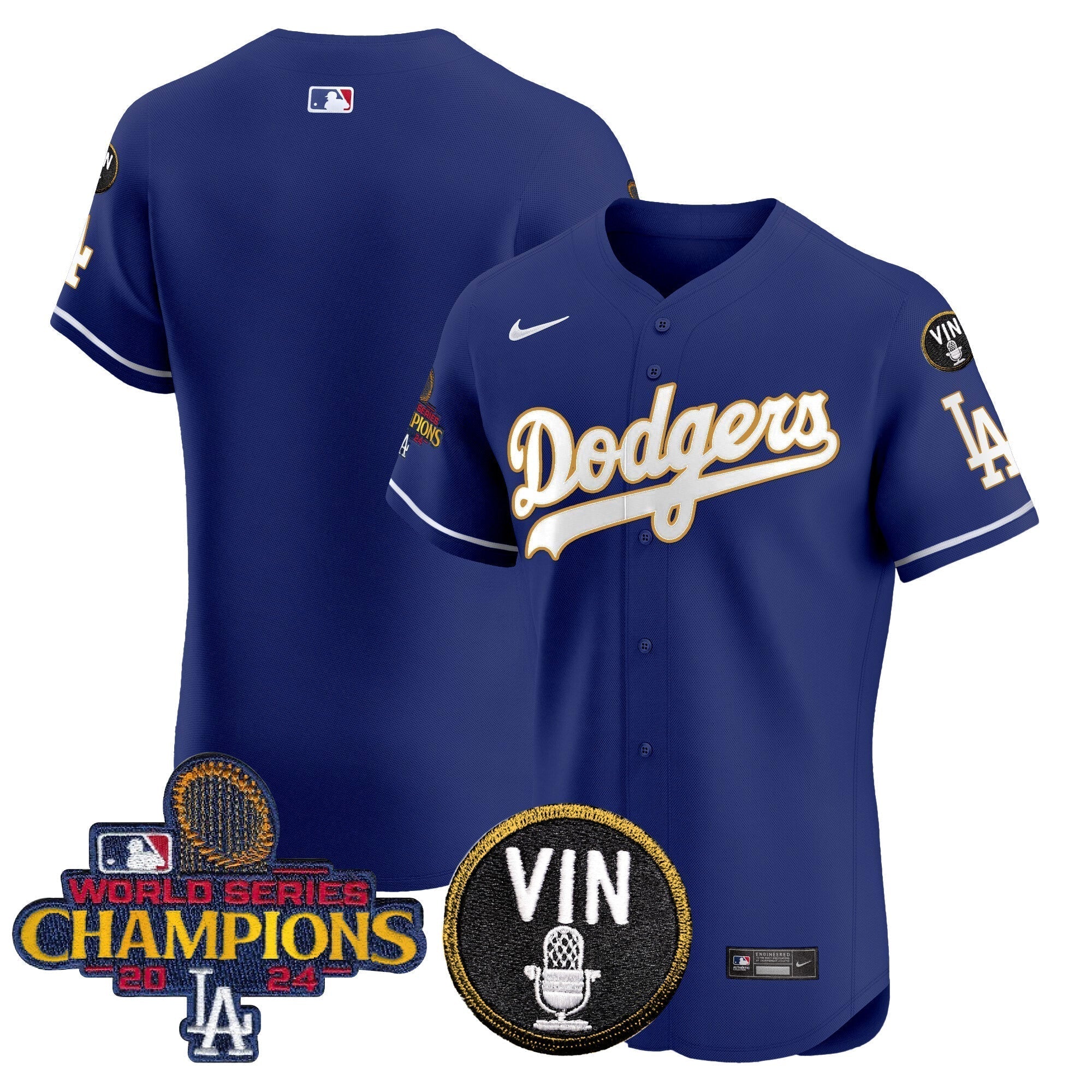 Dodgers 2024 World Series Champions Gold Trim Vapor Premier Elite Jersey - Stitched
