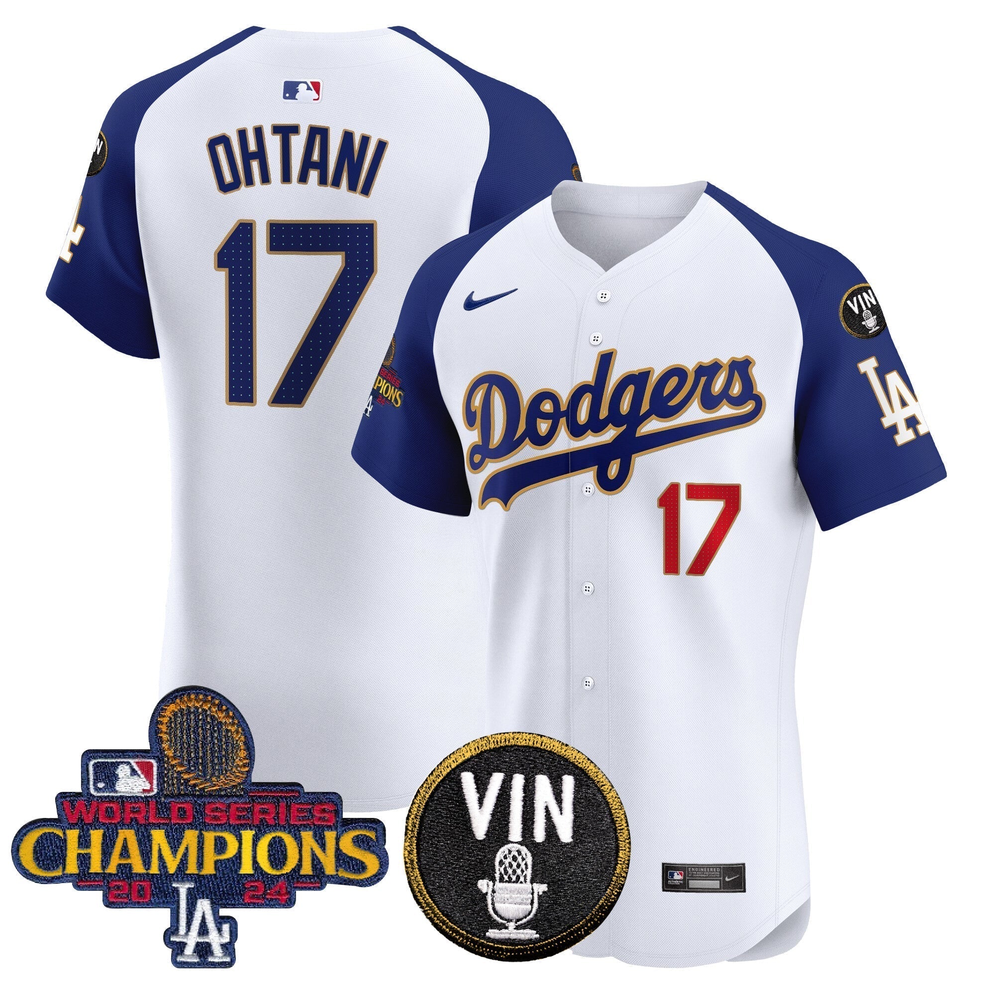 Dodgers 2024 World Series Champions Gold Trim Vapor Premier Elite Jersey - Stitched