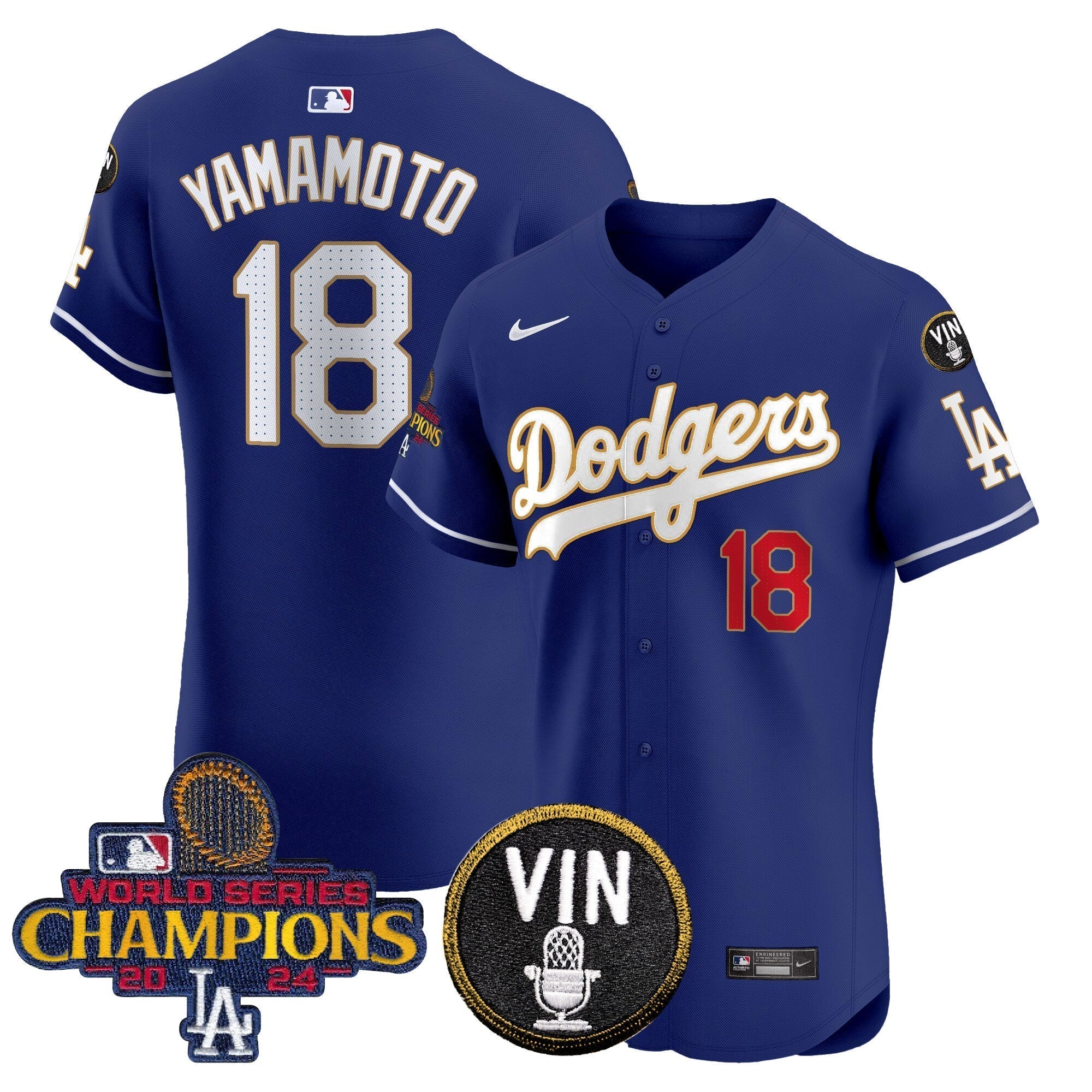 Dodgers 2024 World Series Champions Gold Trim Vapor Premier Elite Jersey - Stitched