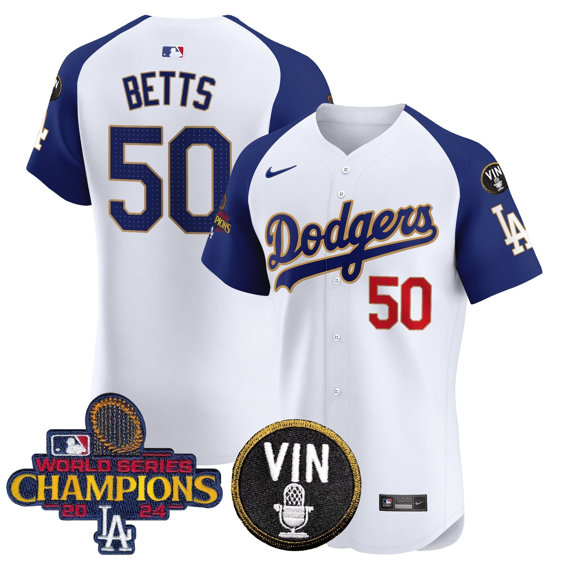 Dodgers 2024 World Series Champions Gold Trim Vapor Premier Elite Jersey - Stitched
