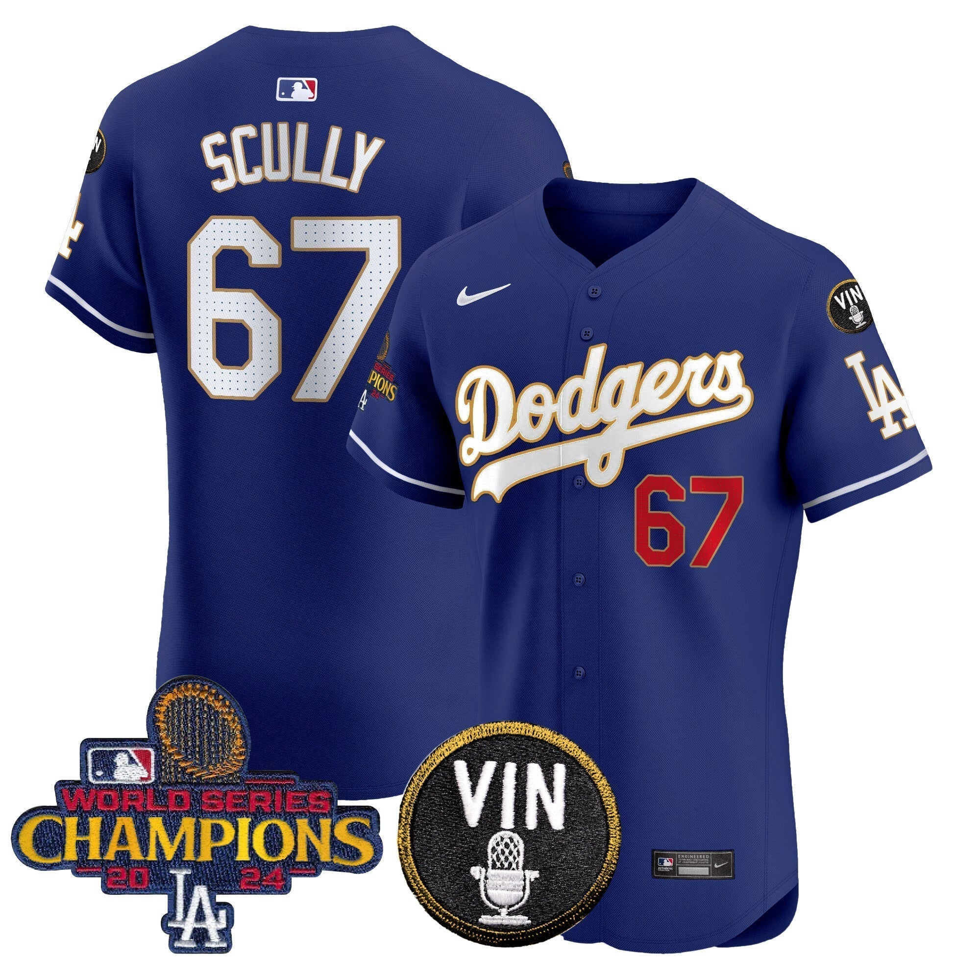 Dodgers 2024 World Series Champions Gold Trim Vapor Premier Elite Jersey - Stitched