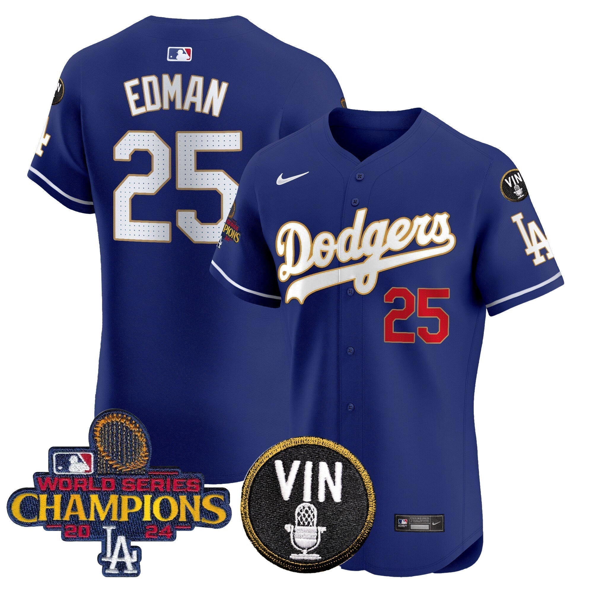 Dodgers 2024 World Series Champions Gold Trim Vapor Premier Elite Jersey - Stitched