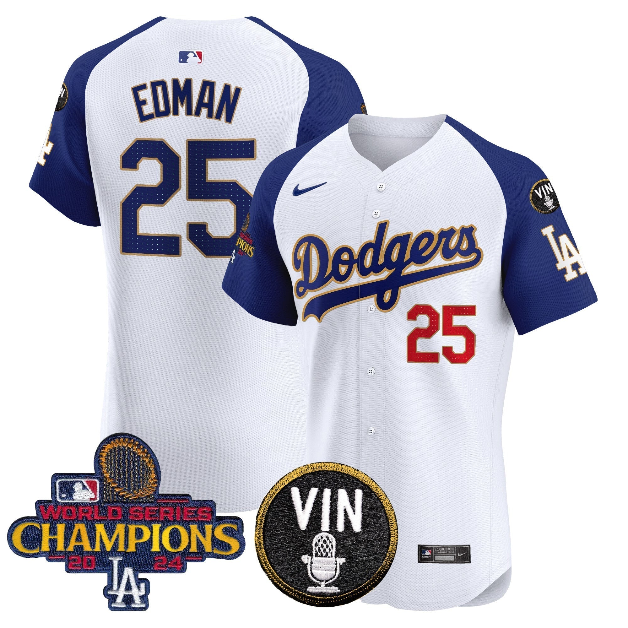 Dodgers 2024 World Series Champions Gold Trim Vapor Premier Elite Jersey - Stitched