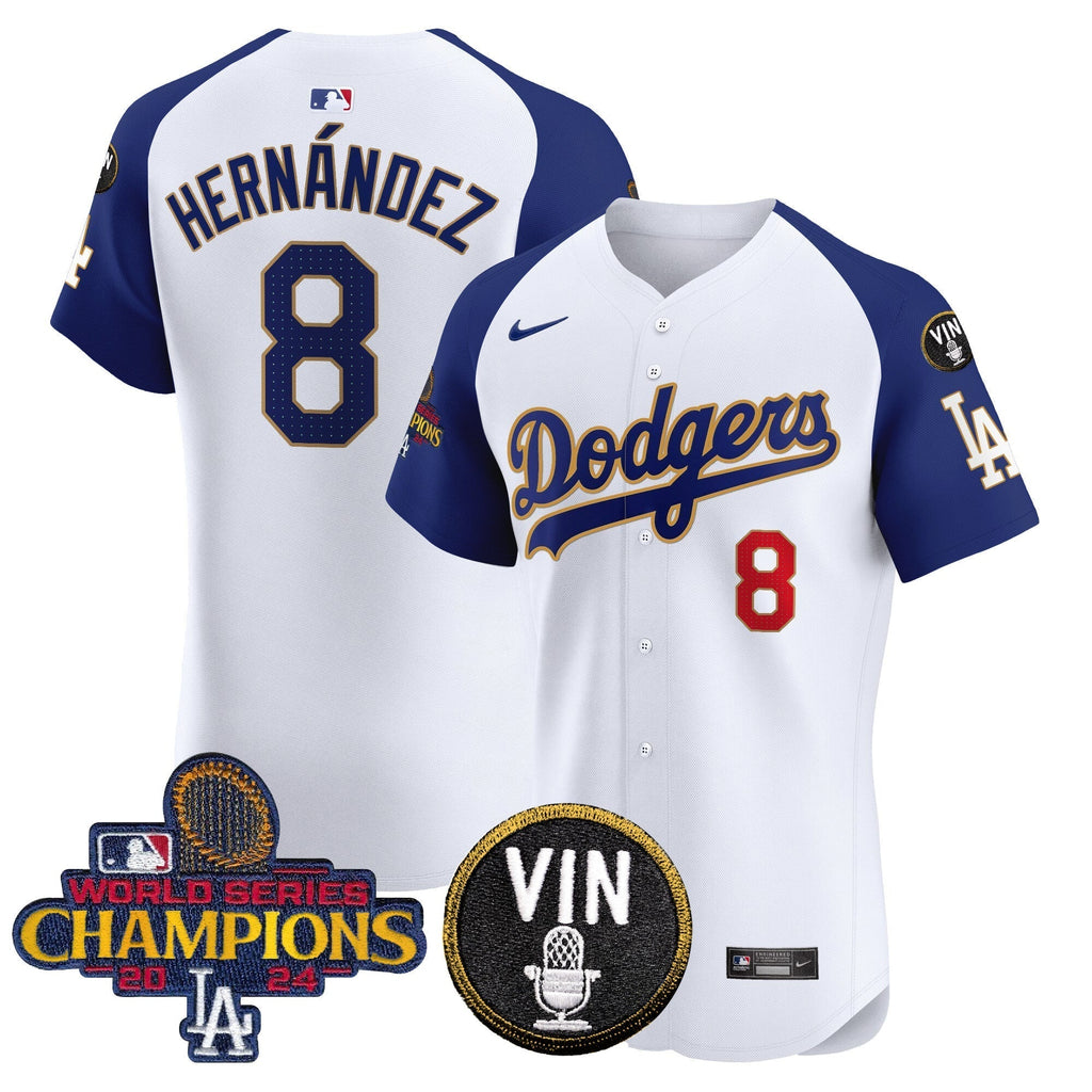 Dodgers 2024 World Series Champions Gold Trim Vapor Premier Elite Jersey - Stitched
