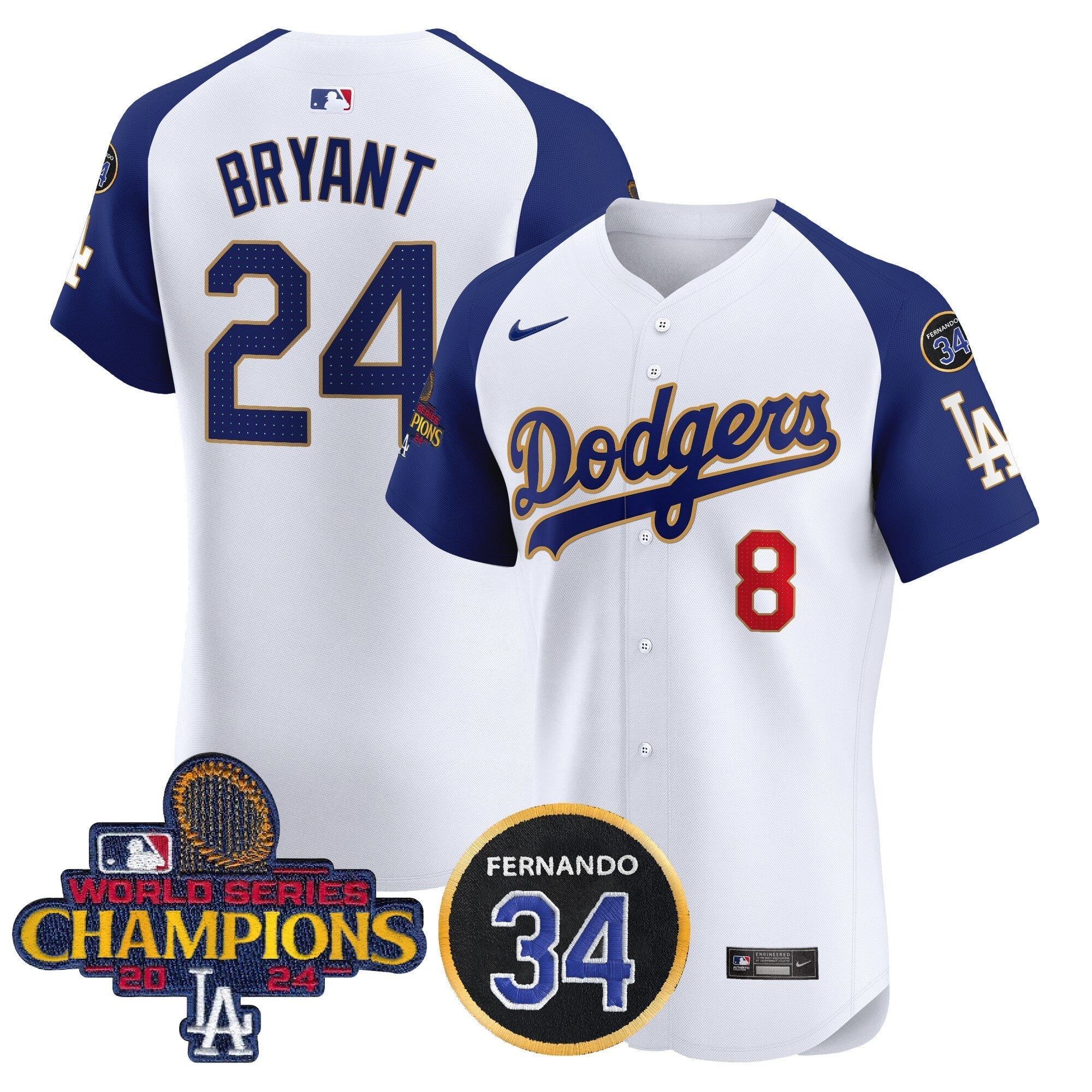 Dodgers 2024 World Series Champions Gold Trim Vapor Premier Elite Jersey V2 - Stitched