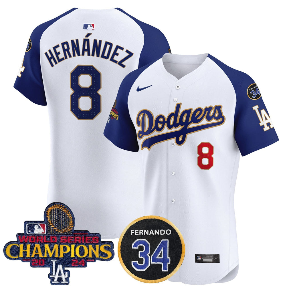 Dodgers 2024 World Series Champions Gold Trim Vapor Premier Elite Jersey V2 - Stitched