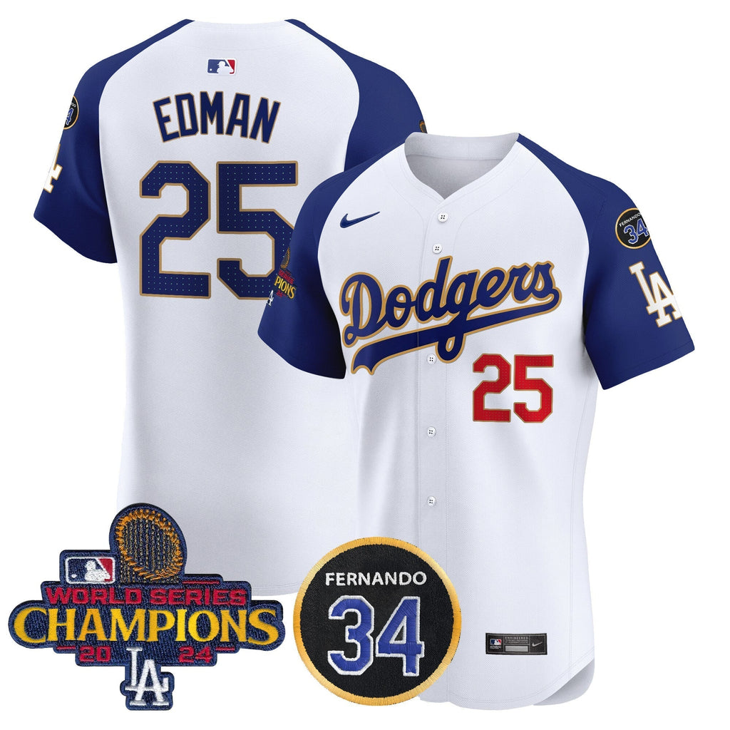 Dodgers 2024 World Series Champions Gold Trim Vapor Premier Elite Jersey V2 - Stitched