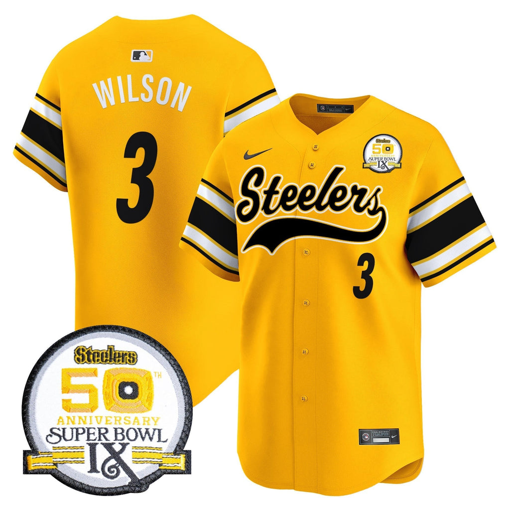 Steelers 50th Anniversary Of Super Bowl IX Patch Vapor Premier Baseball Jersey - Stitched