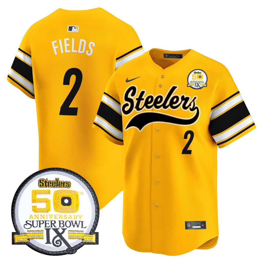 Steelers 50th Anniversary Of Super Bowl IX Patch Vapor Premier Baseball Jersey - Stitched