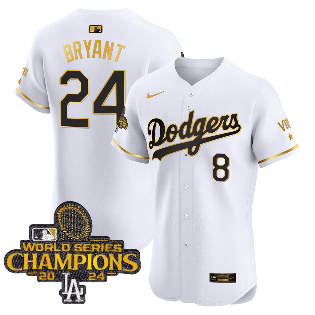 Dodgers 2024 World Series Champions Gold Trim Vapor Premier Elite Jersey V3 - Stitched