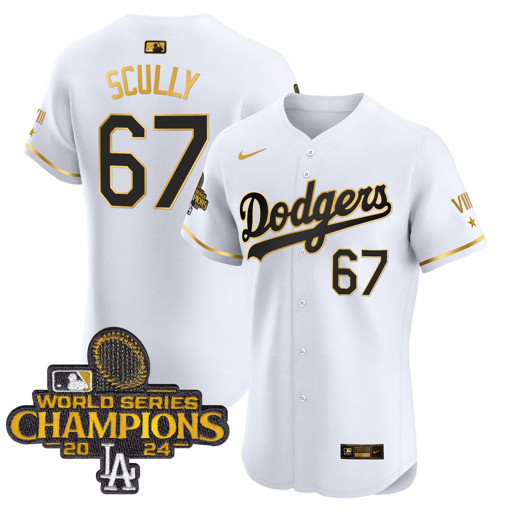 Dodgers 2024 World Series Champions Gold Trim Vapor Premier Elite Jersey V3 - Stitched