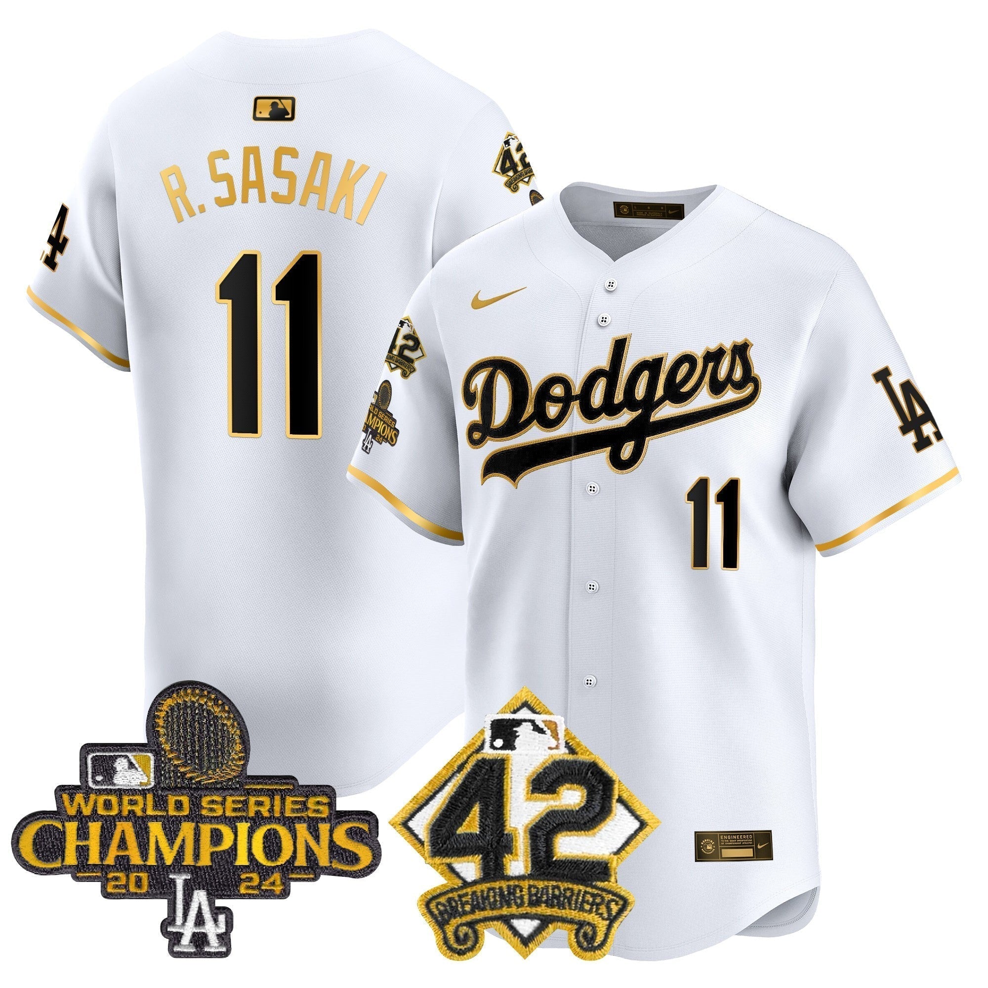 Dodgers 2024 World Series Champions & Jackie Robinson Patch Vapor Premier Limited Jersey - Stitched