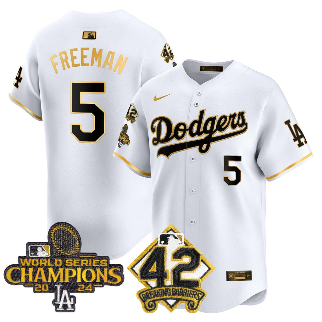 Dodgers 2024 World Series Champions & Jackie Robinson Patch Vapor Premier Limited Jersey - Stitched