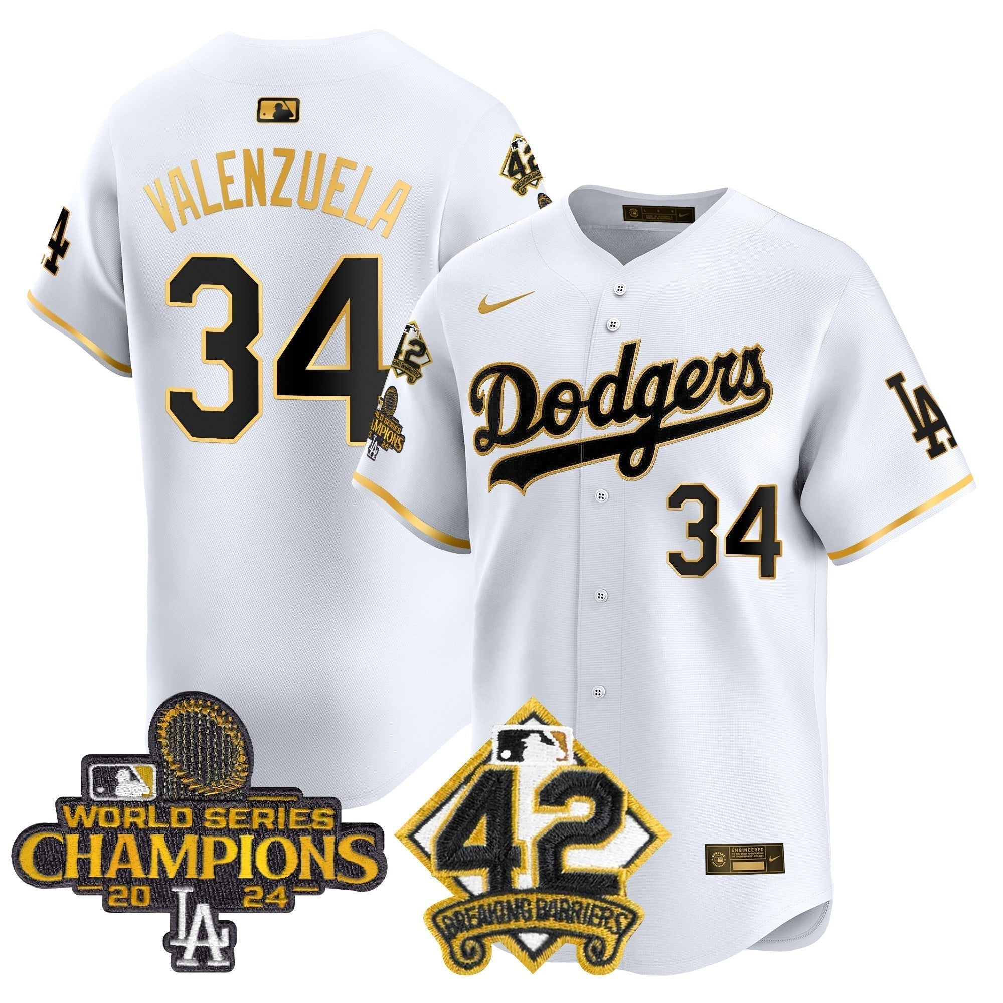 Dodgers 2024 World Series Champions & Jackie Robinson Patch Vapor Premier Limited Jersey - Stitched