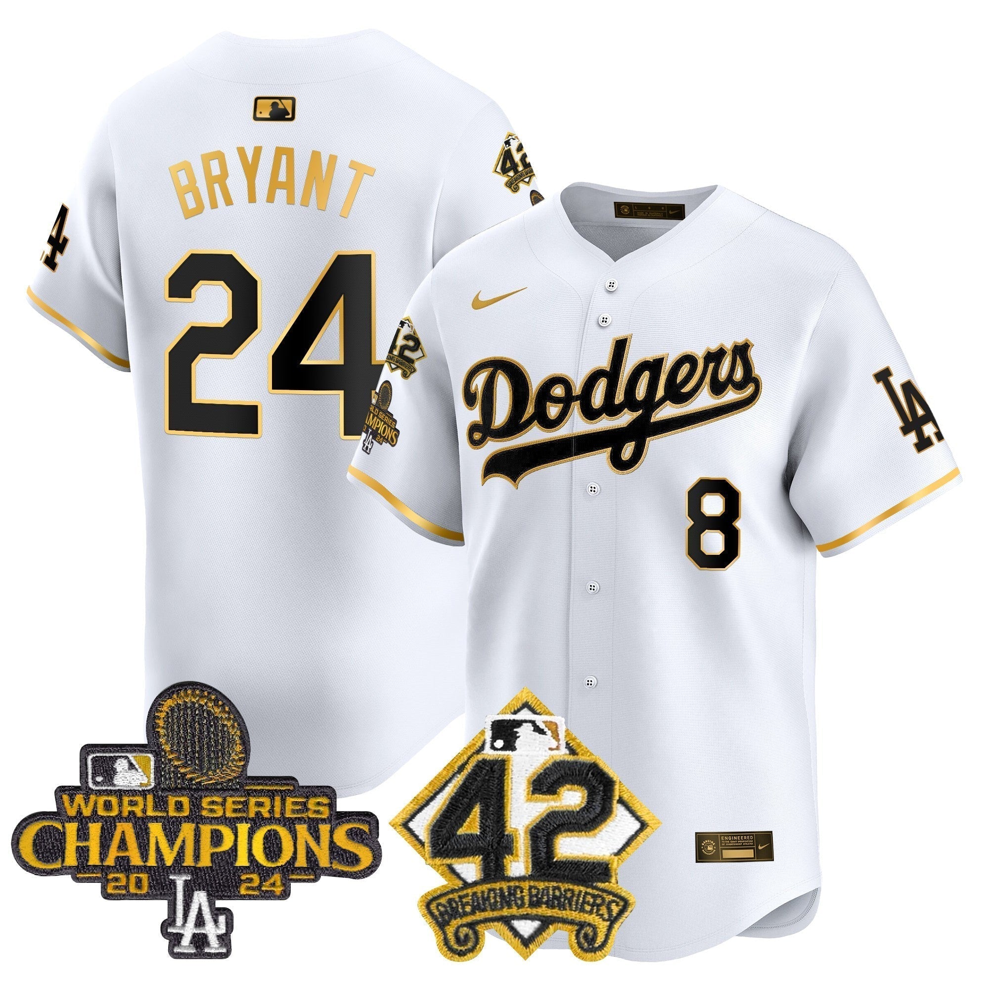 Dodgers 2024 World Series Champions & Jackie Robinson Patch Vapor Premier Limited Jersey - Stitched