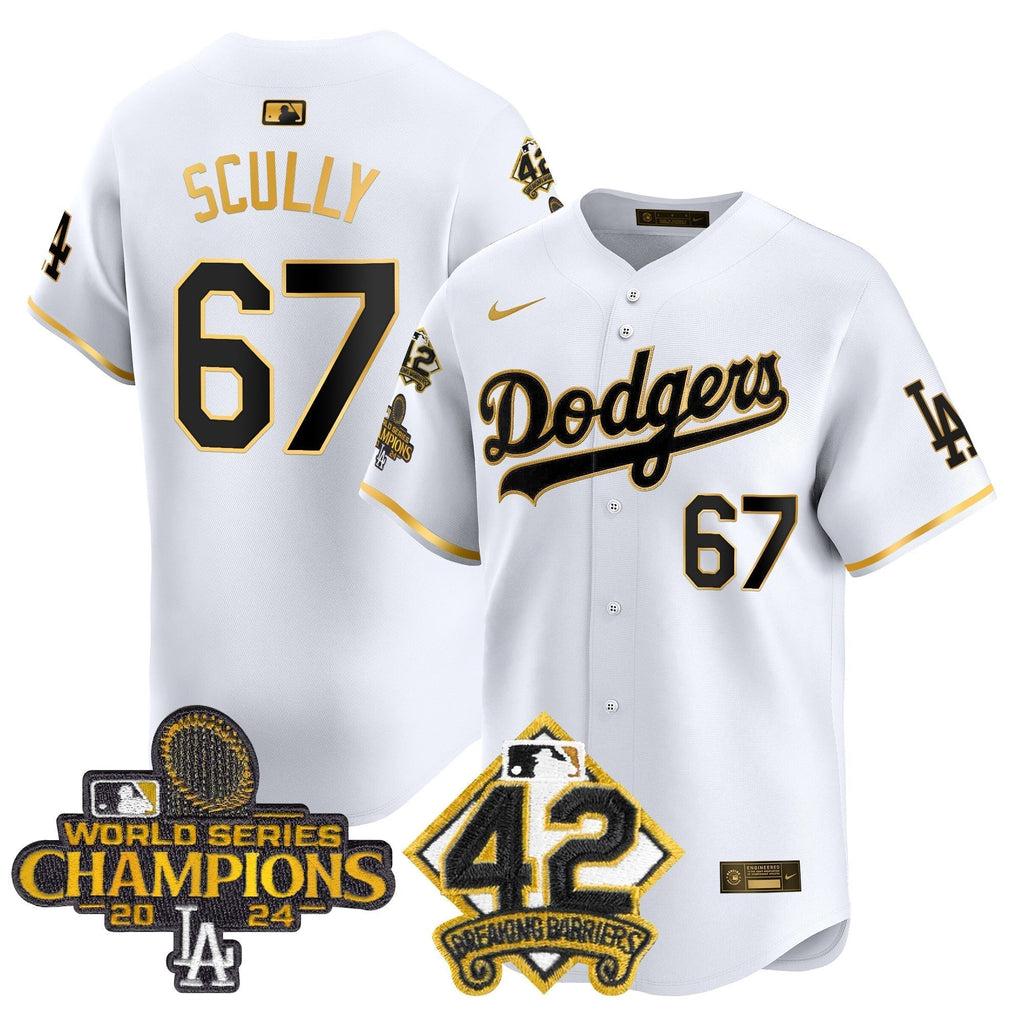 Dodgers 2024 World Series Champions & Jackie Robinson Patch Vapor Premier Limited Jersey - Stitched
