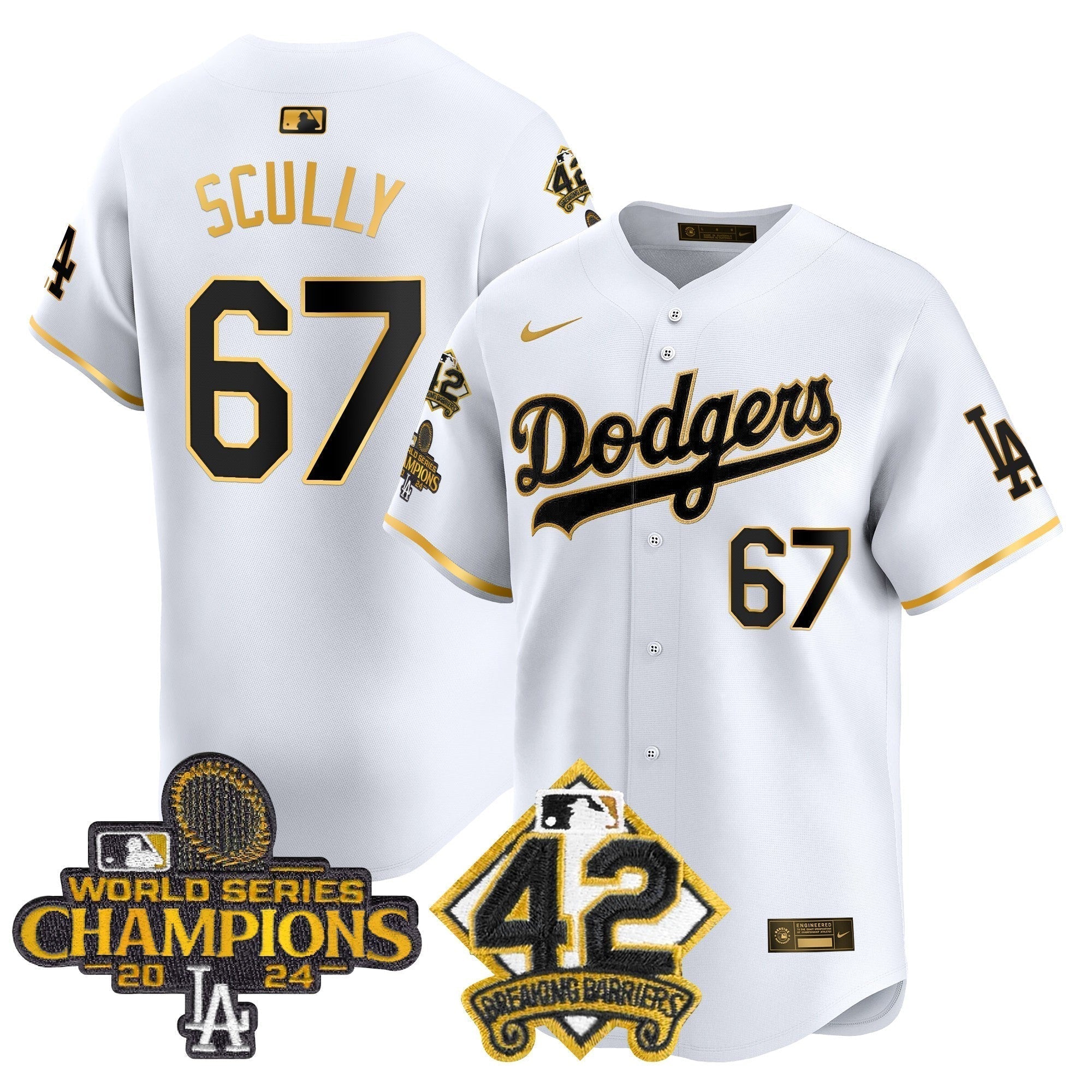 Dodgers 2024 World Series Champions & Jackie Robinson Patch Vapor Premier Limited Jersey - Stitched