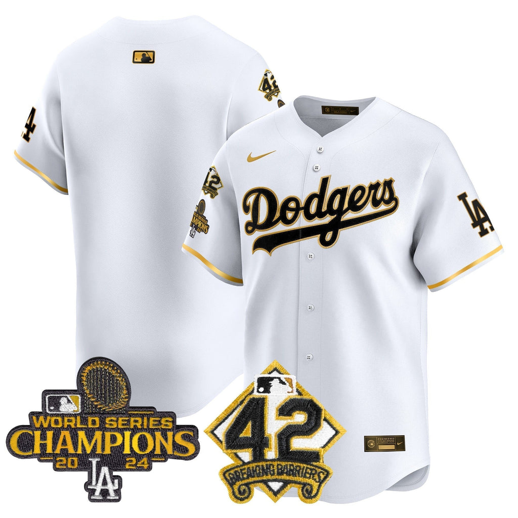 Dodgers 2024 World Series Champions & Jackie Robinson Patch Vapor Premier Limited Jersey - Stitched