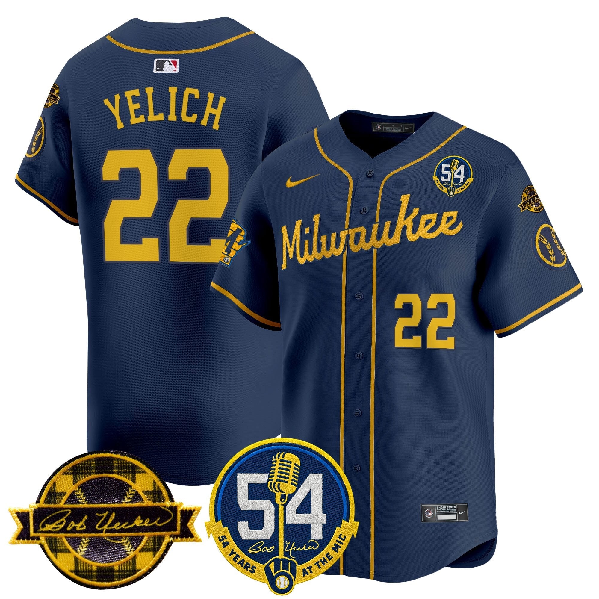 MIL 'Bob Uecker - 54 Seasons for Brewers' Limited Gold Jersey - Stitched