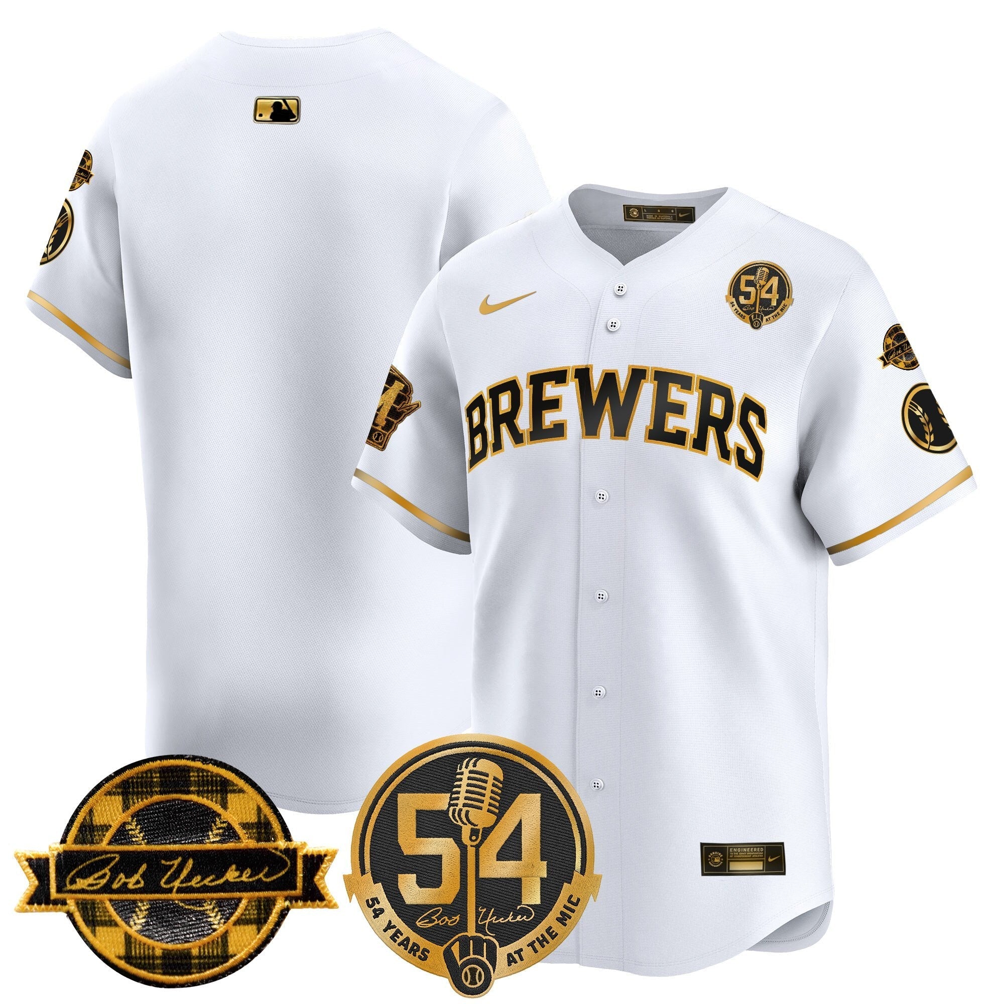 MIL 'Bob Uecker - 54 Seasons for Brewers' Limited Gold Jersey - Stitched
