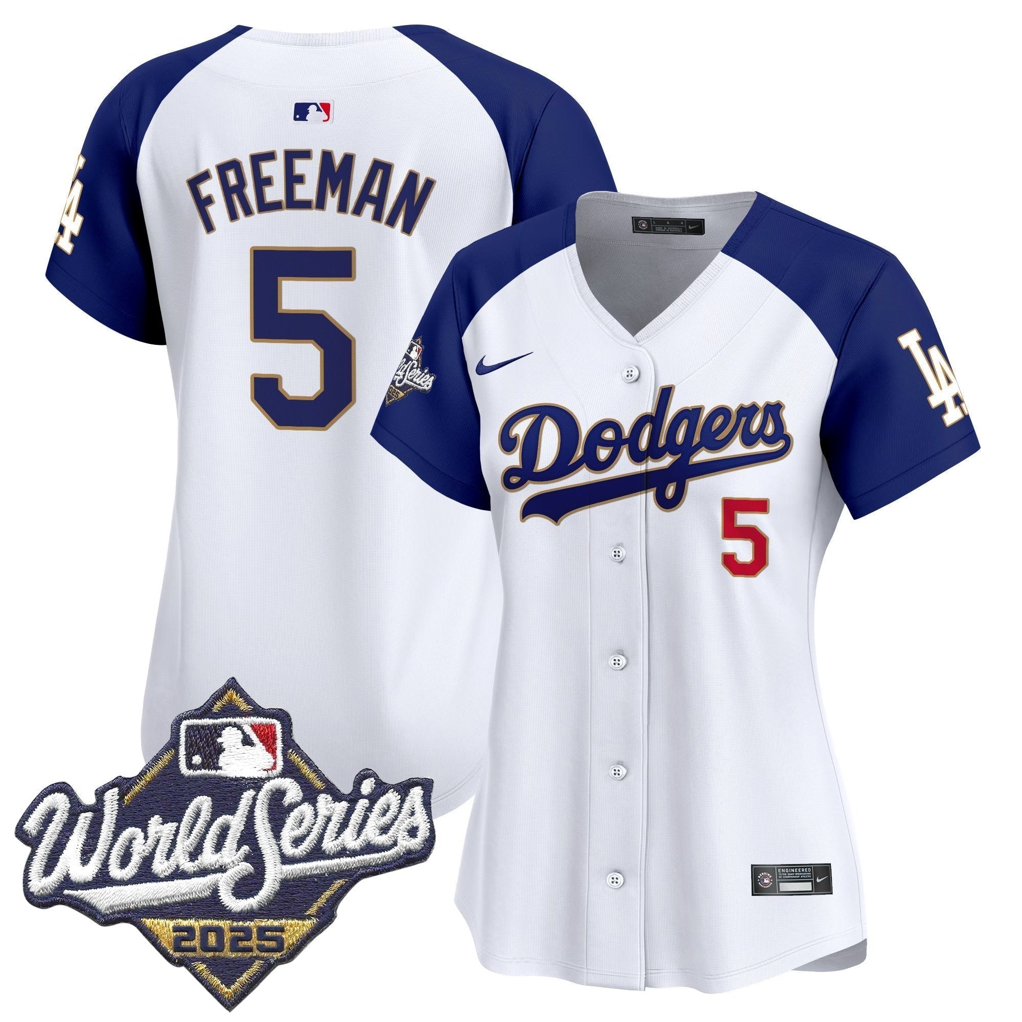 Women's Dodgers 2025 World Series Gold Trim Vapor Premier Limited Jersey - Stitched