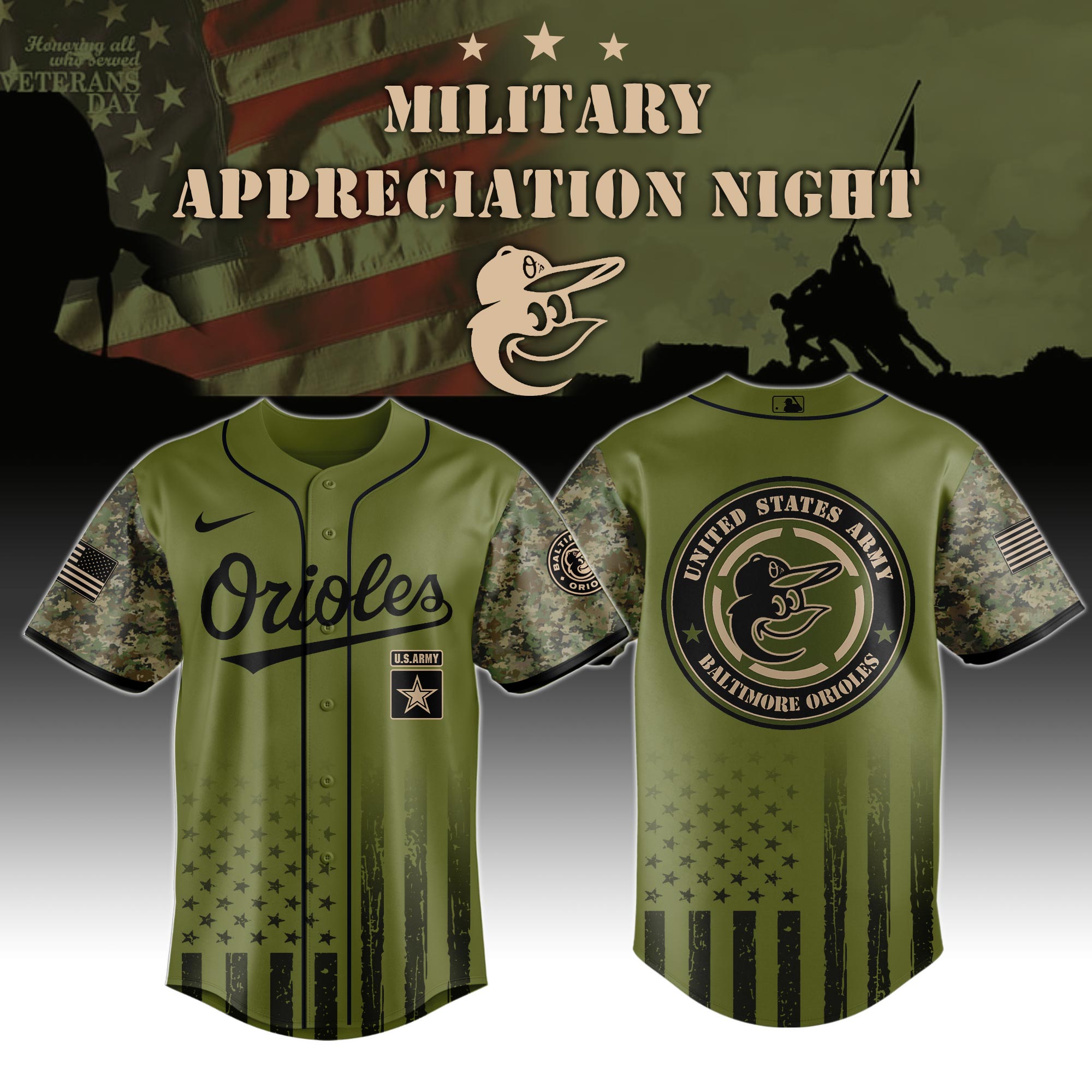 Baltimore Orioles Army Military Appreciation Night Jersey 