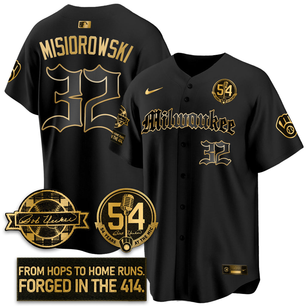 MIL Bob Uecker Patch Vapor Premier Limited Jersey - Gothic Edition - Stitched