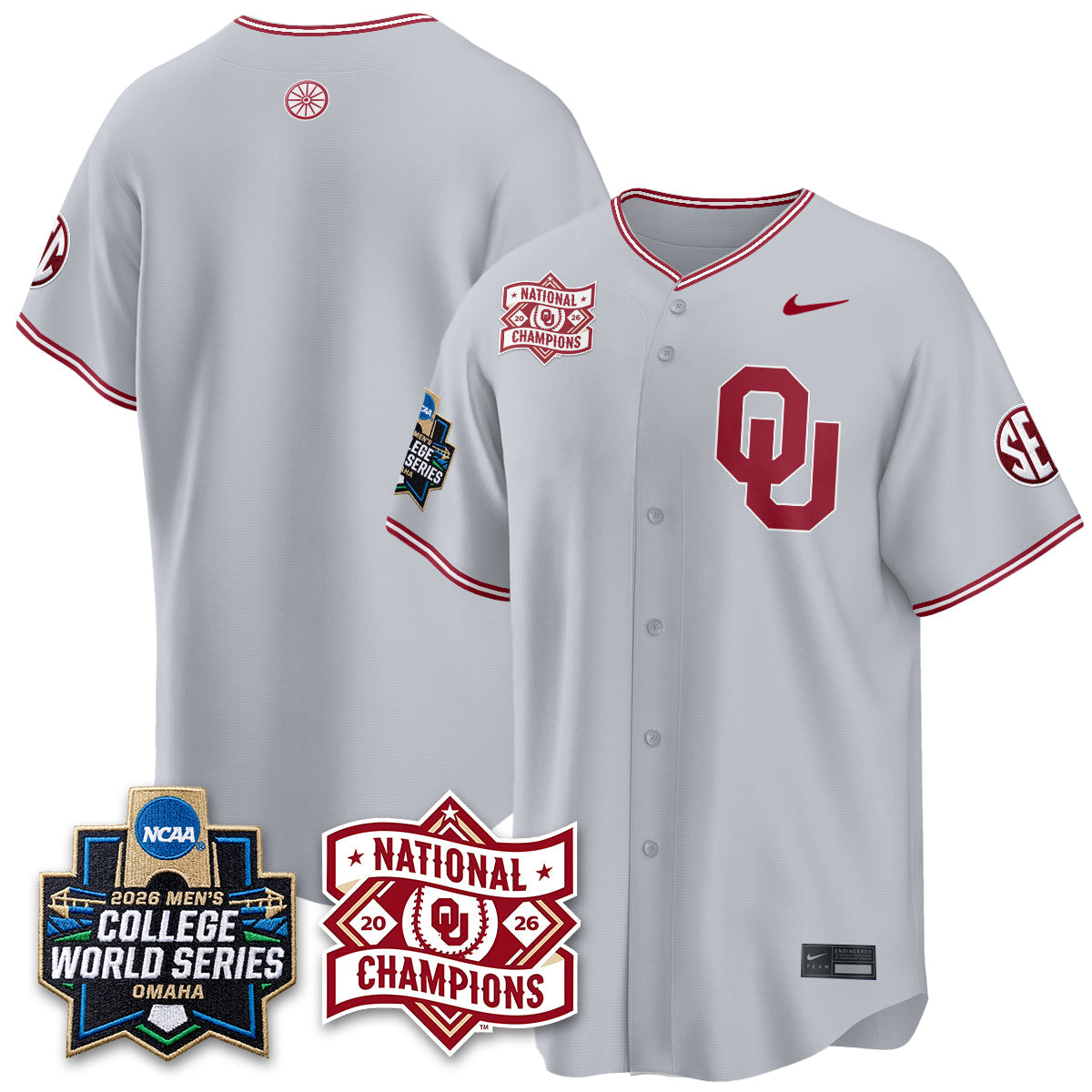 OU 2026 NCAA Baseball College World Series Champions Vapor White Jersey - Stitched