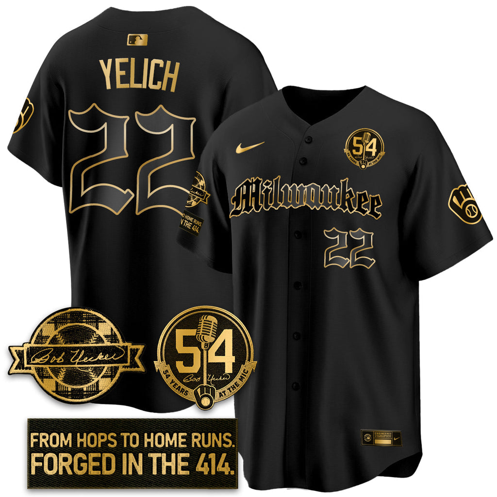 MIL Bob Uecker Patch Vapor Premier Limited Jersey - Gothic Edition - Stitched