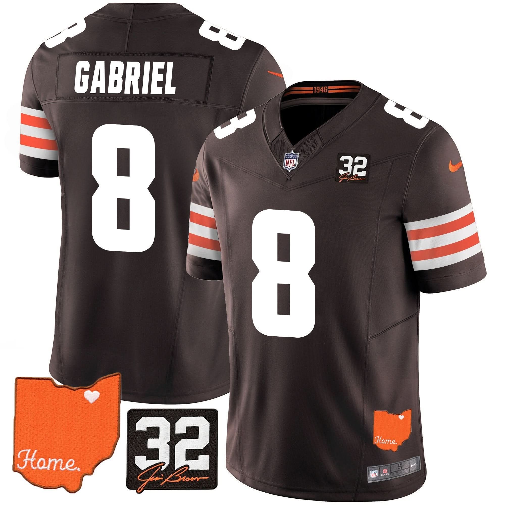 Browns #32 Jim Brown Memorial & Home Patch Vapor Limited Jersey - All Stitched