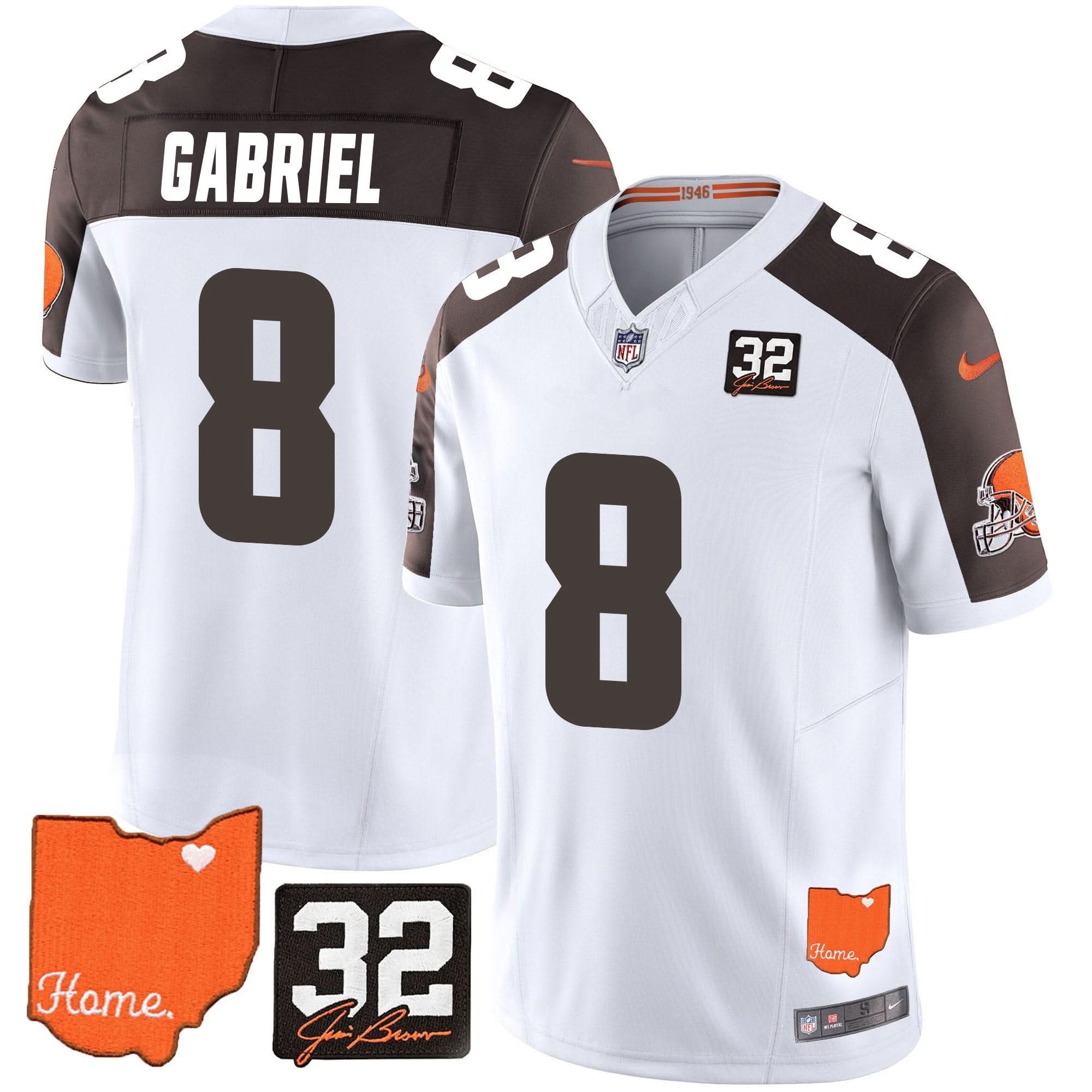 Browns #32 Jim Brown Memorial & Home Patch Vapor Limited Jersey - All Stitched