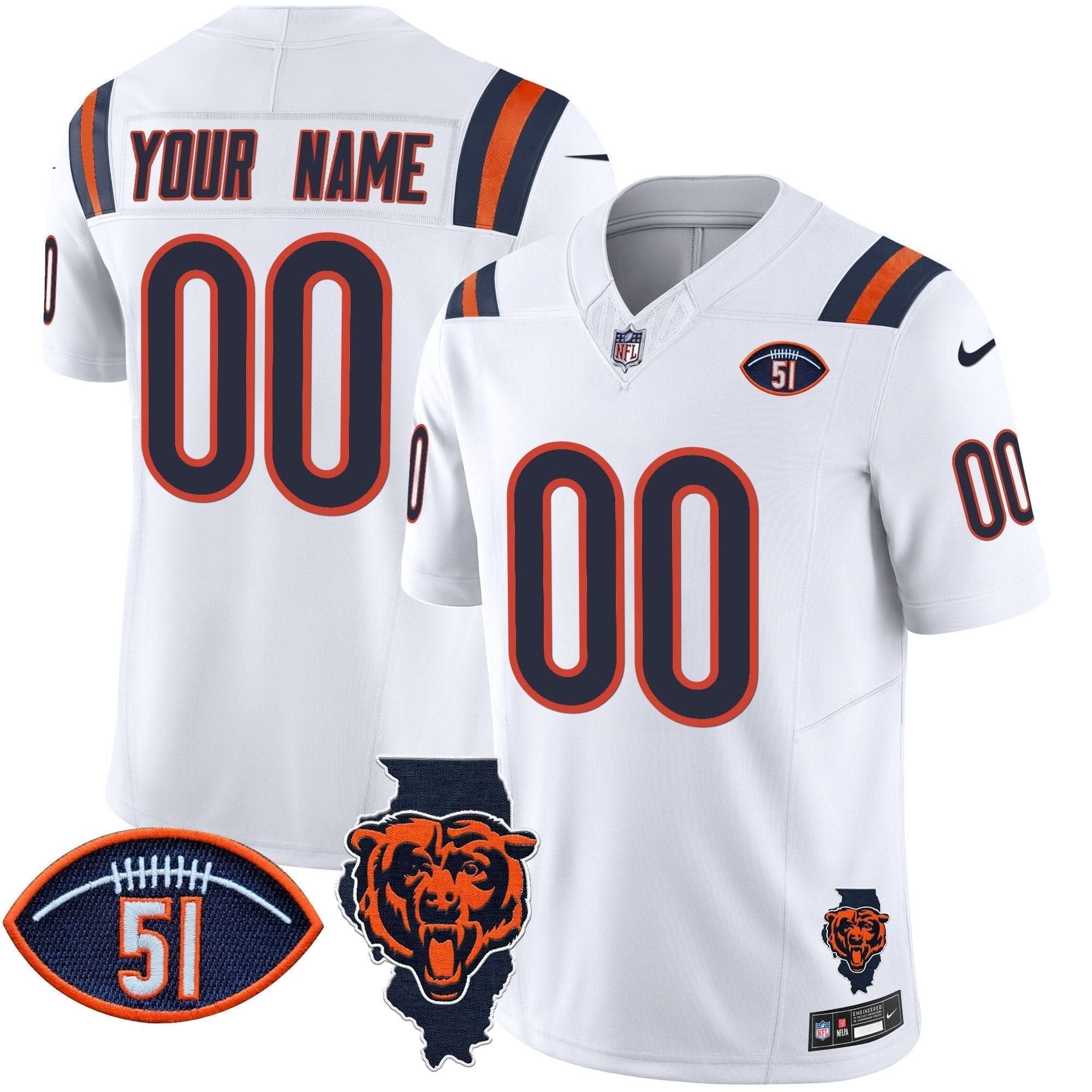 Bears Illinois Patch Vapor Limited Custom Jersey V2 - All Stitched