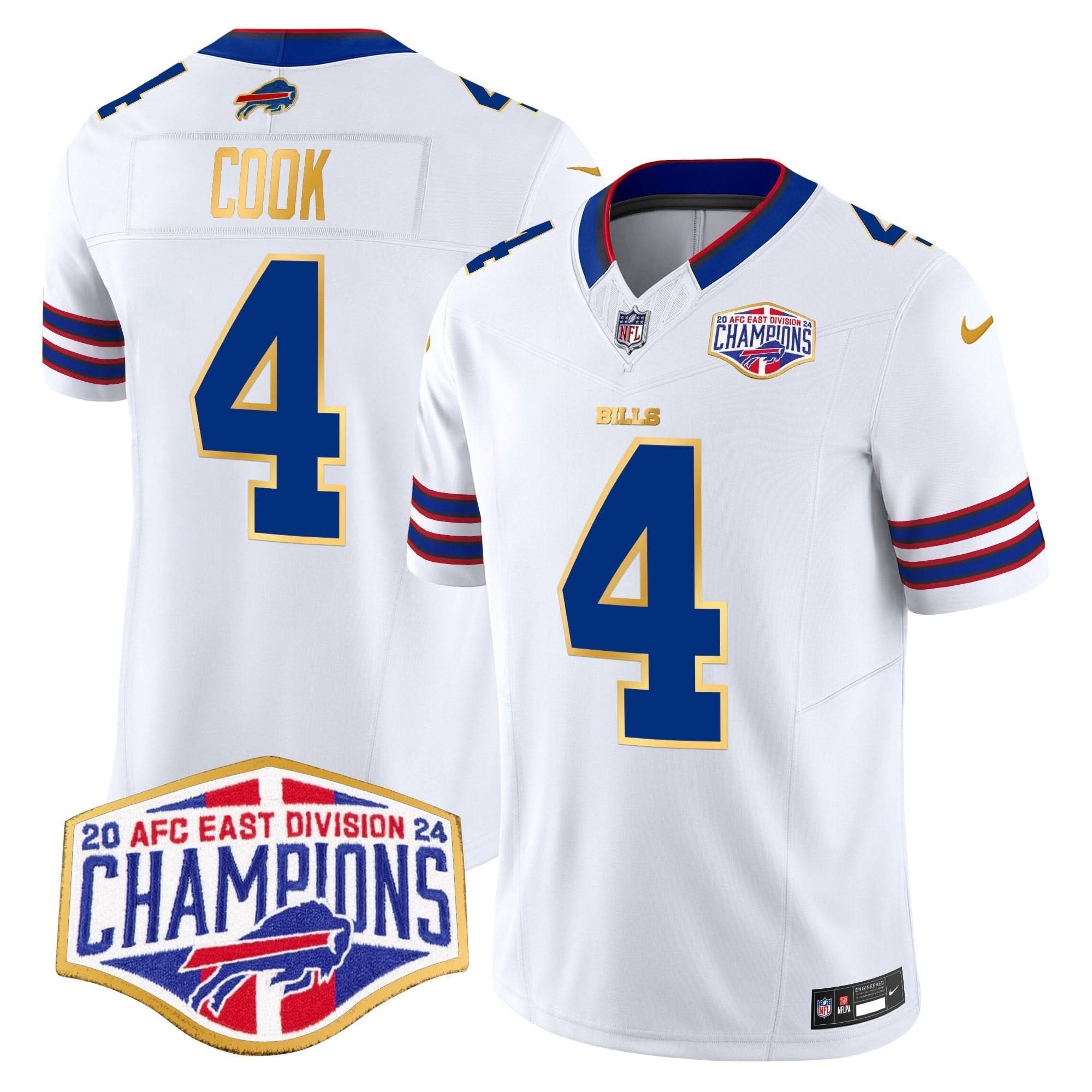 Bills 2024 AFC East Division Champions Gold Trim Vapor Limited Jersey - All Stitched