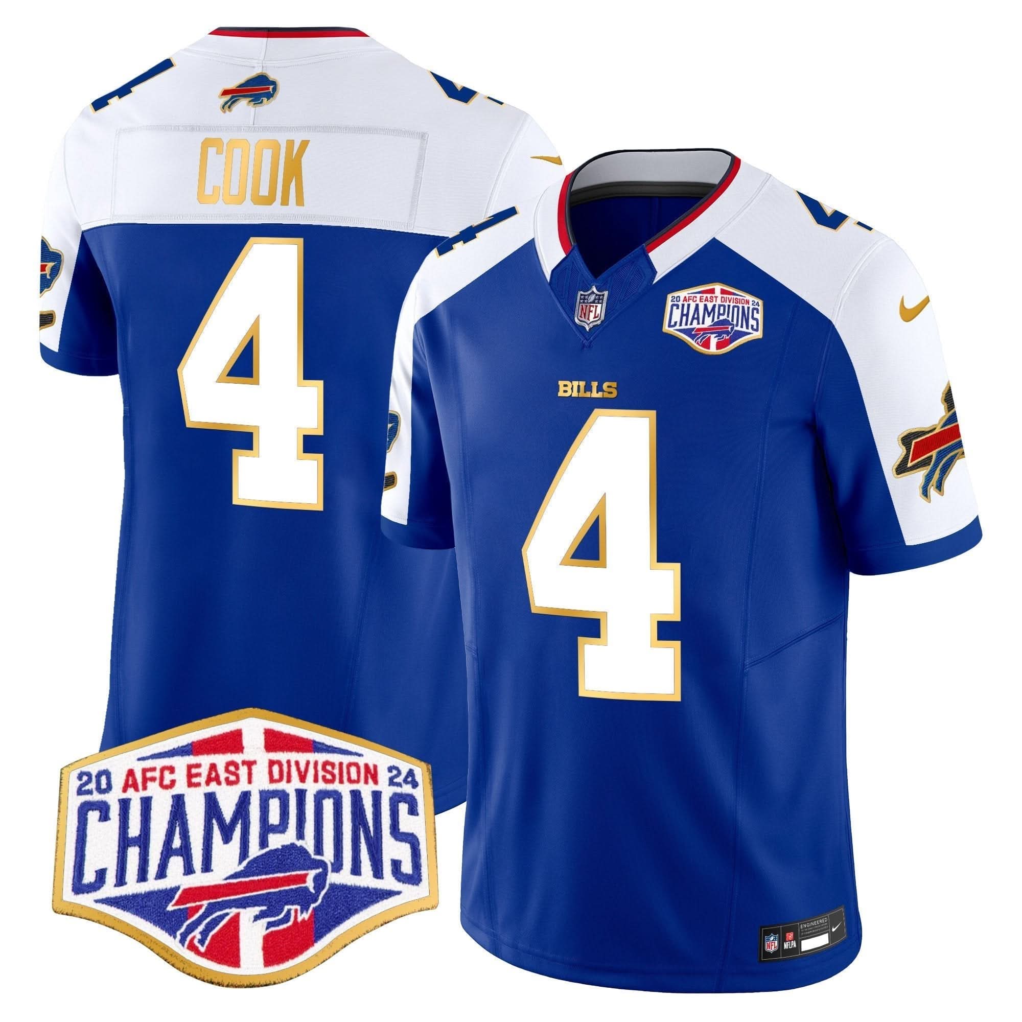 Bills 2024 AFC East Division Champions Gold Trim Vapor Limited Jersey - All Stitched