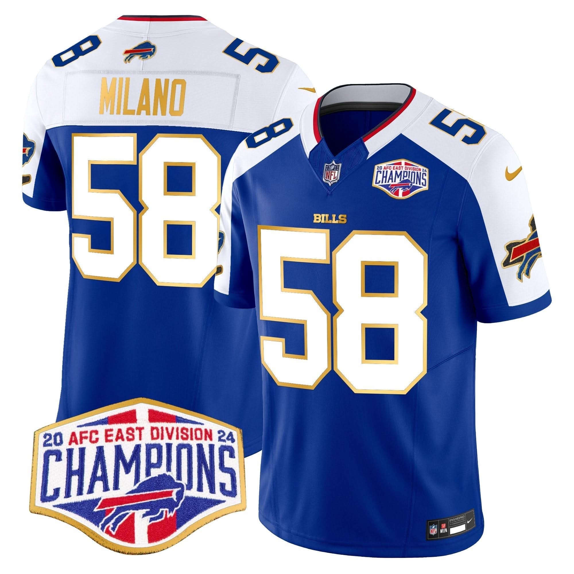 Bills 2024 AFC East Division Champions Gold Trim Vapor Limited Jersey - All Stitched