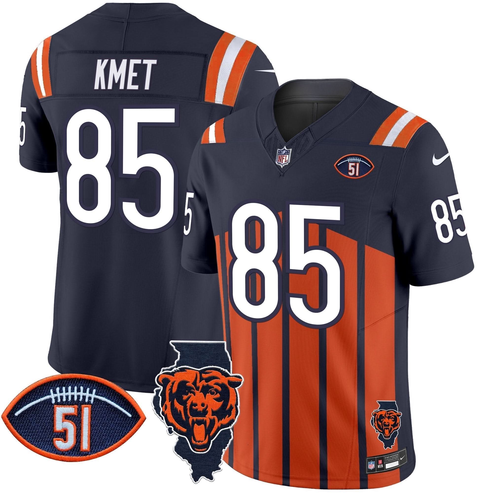 Bears Illinois Patch Vapor Limited Jersey V2 - All Stitched
